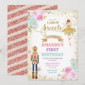 Nutcracker Floral Gold Snowflakes Winter Birthday Kaart (Voorkant / Achterkant)