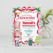 Nutcracker girl Christmas birthday invite. Kaart (Staand voorkant)