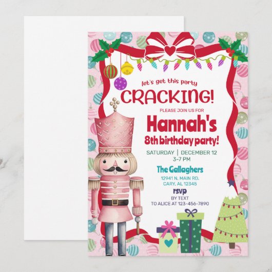 Nutcracker girl Christmas birthday invite. Kaart (Voorkant / Achterkant)