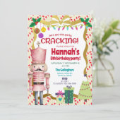 Nutcracker girl Christmas birthday invite. Kaart (Staand voorkant)