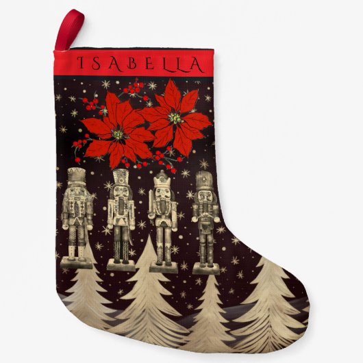 Nutcracker Golden Christmas Trees Poinsettia Kleine Kerstsok (Voorkant)