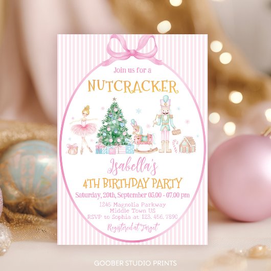 Nutcracker Kerst Roze Meisje Verjaardagsfeestje Kaart