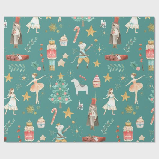 Nutcracker kerstfeestay Green Cadeaupapier (Vlak)