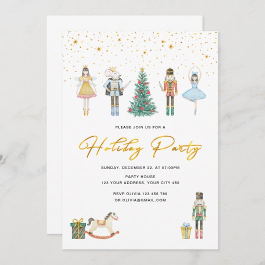 Nutcracker Kerstfeestdag Gold Foil Kaart (Voorkant / Achterkant)