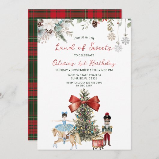 Nutcracker Land of Sweets Ballerina 1st Birthday Kaart (Voorkant / Achterkant)