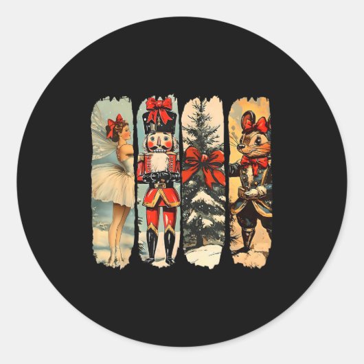 Nutcracker Merry Christmas Xmas Tree Family Pajama Ronde Sticker (Voorkant)