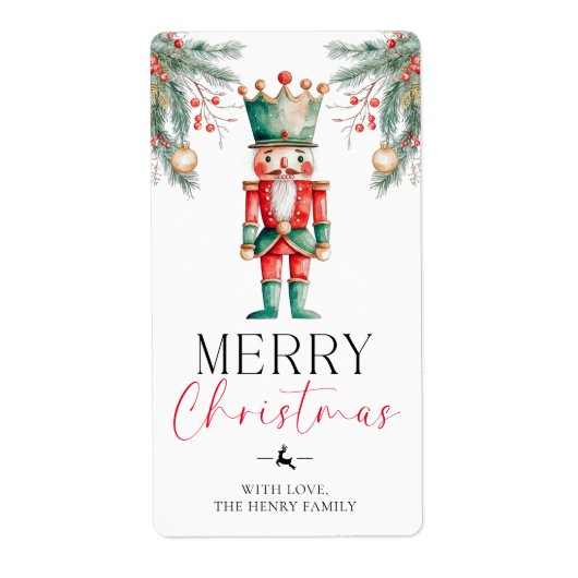 Nutcracker Merry Label Stickers met kerstcadeaus (Voorkant)