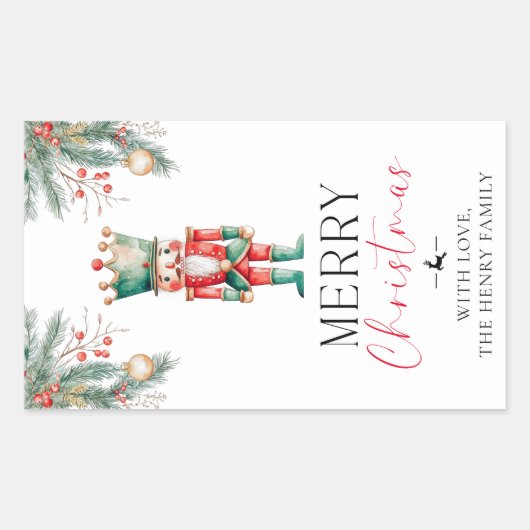 Nutcracker Merry Label Stickers met kerstcadeaus (Voorkant)
