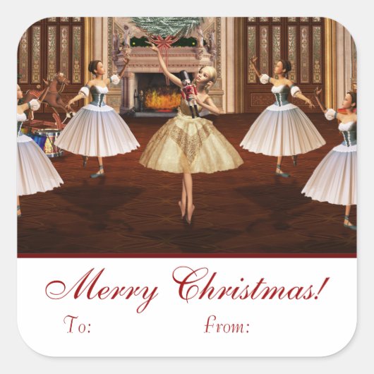 Nutcracker Merry Label Stickers met kerstcadeaus (Voorkant)