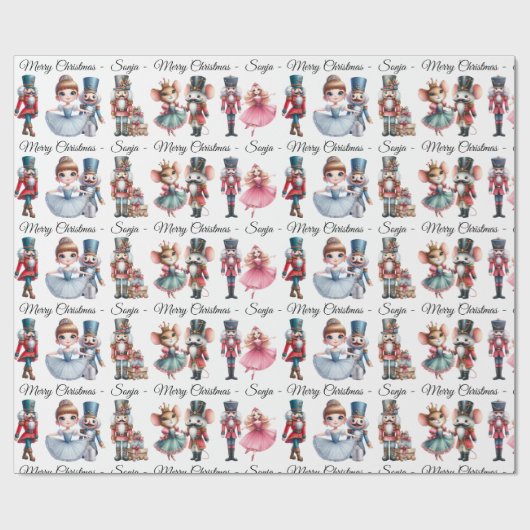 Nutcracker Mouse Ballerina Add Name Christmas Roll Cadeaupapier (Vlak)