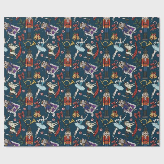 Nutcracker Mouse King Ballerina Navy Blue Xmas Cadeaupapier (Vlak)