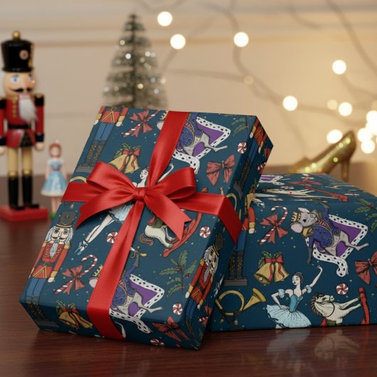 Nutcracker Mouse King Ballerina Navy Blue Xmas Cadeaupapier