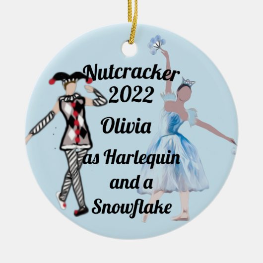 Nutcracker Ornament-Harlequin en SnowflakeKeramiek Keramisch Ornament (Voorkant)