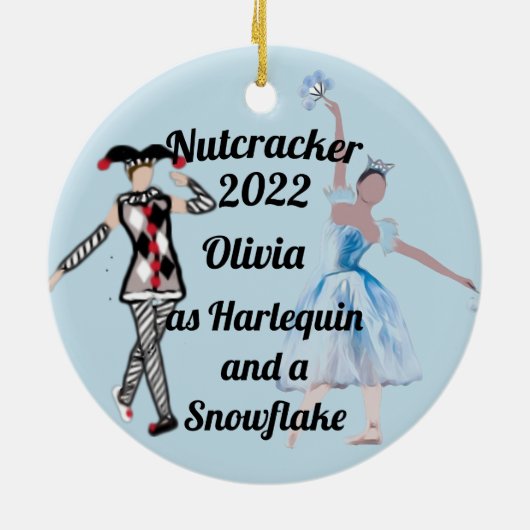 Nutcracker Ornament-Harlequin en SnowflakeKeramiek Keramisch Ornament (Achterkant)