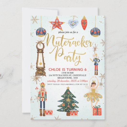 Nutcracker Party Birthday Invitation Kaart (Voorkant)