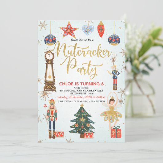 Nutcracker Party Birthday Invitation Kaart (Staand voorkant)