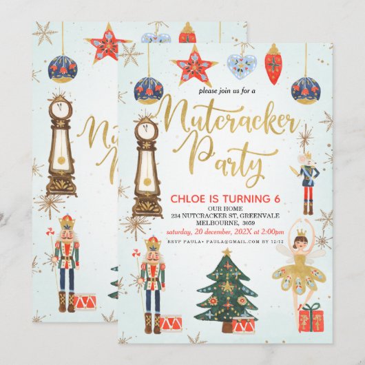 Nutcracker Party Birthday Invitation Kaart (Voorkant / Achterkant)
