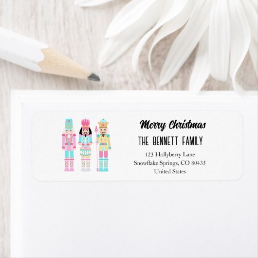 Nutcracker Pastel Merry Christmas Typography Etiket (Insitu)