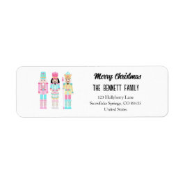 Nutcracker Pastel Merry Christmas Typography Etiket