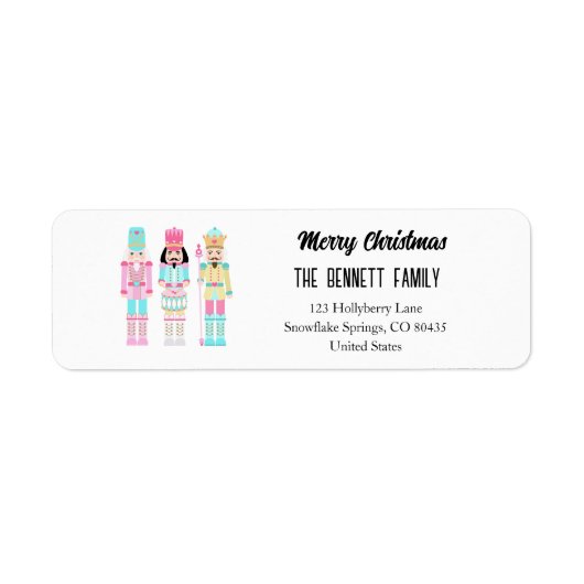 Nutcracker Pastel Merry Christmas Typography Etiket (Voorkant)
