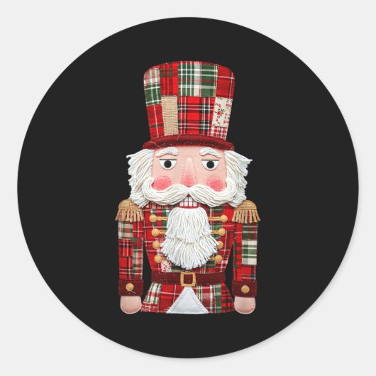 Nutcracker Patchwork Merry Christmas Pajamas Men W Ronde Sticker (Voorkant)