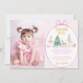 Nutcracker Pink Bow Christmas Birthday Photo Bedankkaart (Voorkant)