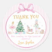 Nutcracker Pink Bow Christmas Birthday Thank You Ronde Sticker (Voorkant)