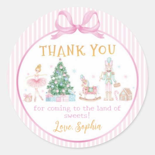 Nutcracker Pink Bow Christmas Birthday Thank You Ronde Sticker (Voorkant)