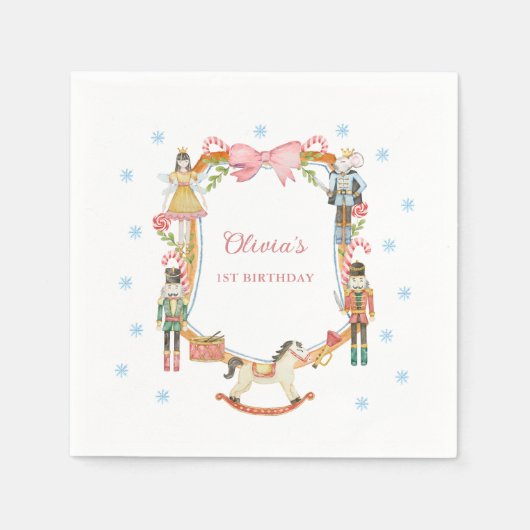 Nutcracker Pink Christmas Girl 1st Birthday Servet (Voorkant)