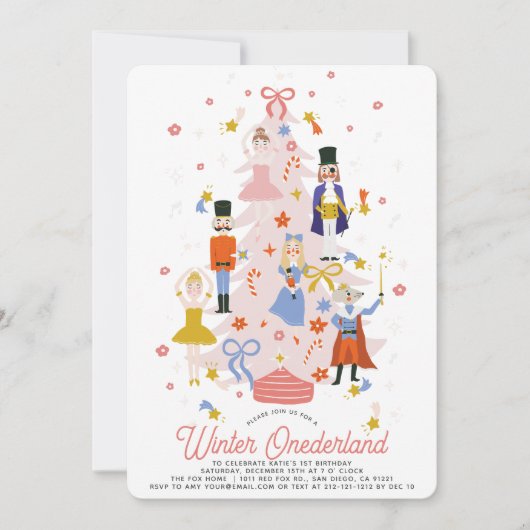 Nutcracker Pink kerstboom 1e verjaardag Kaart (Voorkant)