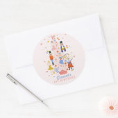 Nutcracker Pink kerstboom Birthday Ronde Sticker (Envelop)