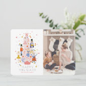 Nutcracker Pink kerstboom Fotovakantiekaart Feestdagenkaart (Staand voorkant)