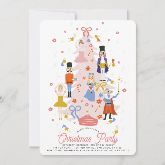 Nutcracker Pink kerstboomfeest Kaart (Voorkant)