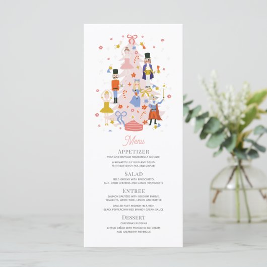 Nutcracker Pink kerstboomfeest Menu (Staand voorkant)