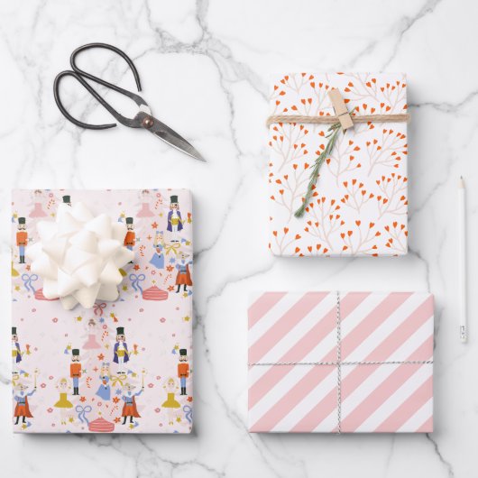 Nutcracker Pink-kerstboomfeestdag Inpakpapier Vel (Voorkant)