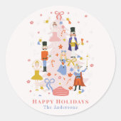 Nutcracker Pink-kerstboomfeestdag Ronde Sticker (Voorkant)