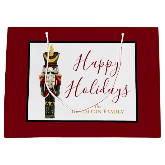 Nutcracker Red Happy Holidays Classic Christmas  Groot Cadeauzakje (Voorkant)