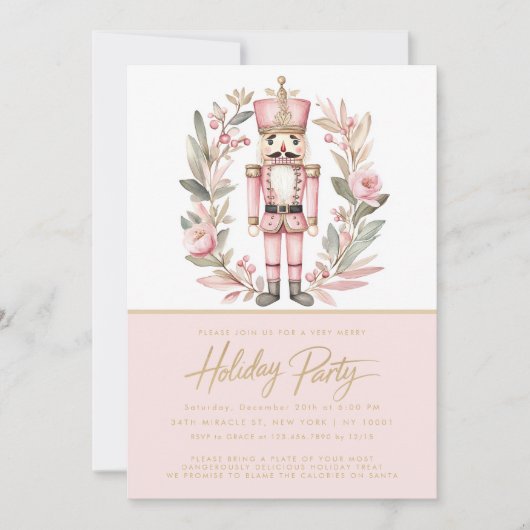 Nutcracker Roze Krans Kerstvakantie Feest Kaart (Voorkant)