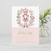 Nutcracker Roze Krans Kerstvakantie Feest Kaart (Staand voorkant)