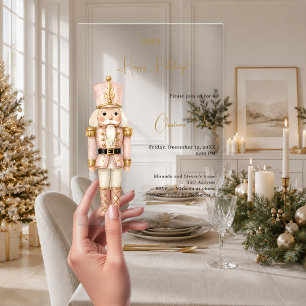Nutcracker Roze Minimalistische luxe Kerstfeest Acryl Uitnodigingen