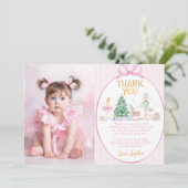 Nutcracker Roze Strik Kerst Verjaardag Foto Bedankkaart (Staand voorkant)