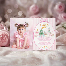 Nutcracker Roze Strik Kerst Verjaardag Foto Bedankkaart