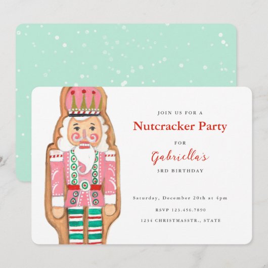 Nutcracker roze & turquoise winter Snow Holiday Kaart (Voorkant / Achterkant)