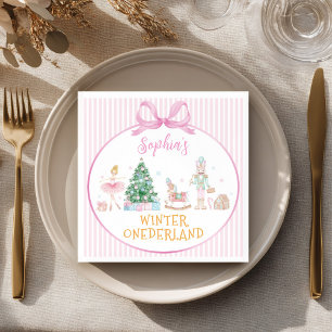 Nutcracker Roze Winter Onederland Verjaardag Servet