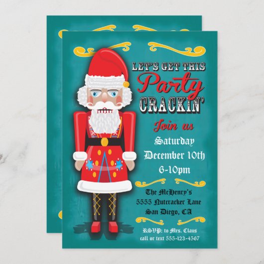 Nutcracker SantaHoliday-kerstfeest Uitnodiging (Voorkant / Achterkant)
