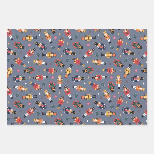 Nutcracker Sleigh en Snowman Set van 3 Kerstmis Inpakpapier Vel (Voorkant)