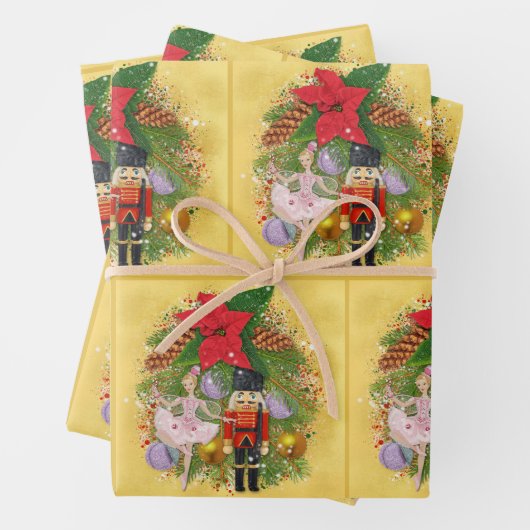 Nutcracker Soldier Sugar Plum Fairy Kerstmis Inpakpapier Vel (In situ)