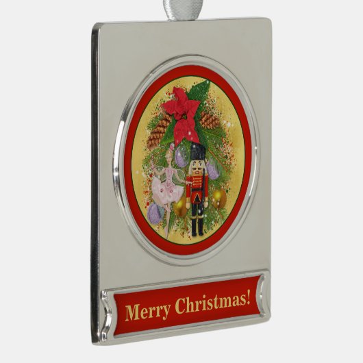 Nutcracker Soldier Sugar Plum Fairy Kerstmis Verzilverd Banner Ornament (Rechts)