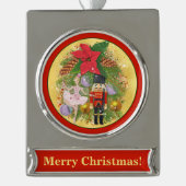 Nutcracker Soldier Sugar Plum Fairy Kerstmis Verzilverd Banner Ornament (Voorkant)
