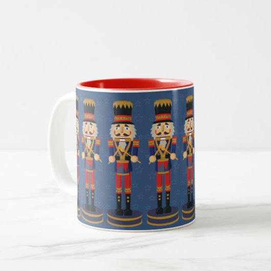 Nutcracker Speelgoed Soldier Drummer Blue Pattern Tweekleurige Koffiemok (Voorkant links)